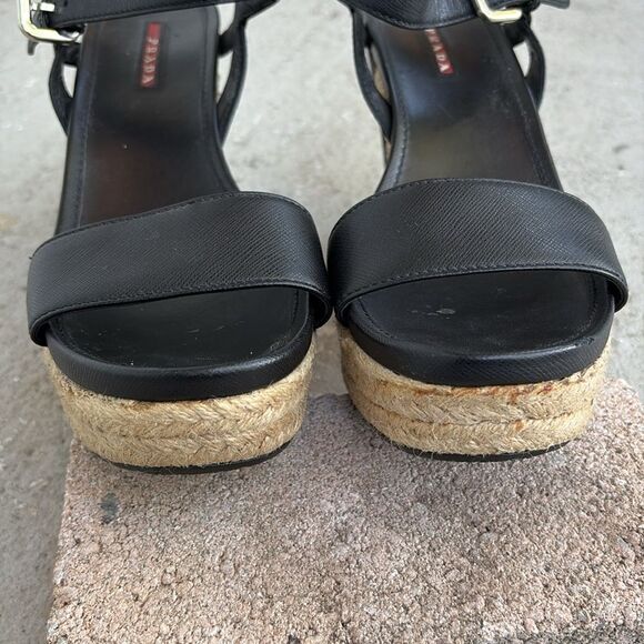 Prada Black Wedge Sandals - Picture 4 of 7